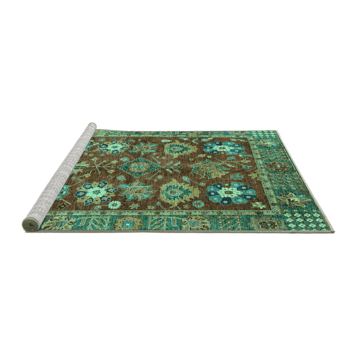 Sideview of Machine Washable Oriental Turquoise Traditional Area Rugs, wshabs3740turq