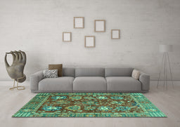 Machine Washable Oriental Turquoise Traditional Area Rugs in a Living Room,, wshabs3740turq