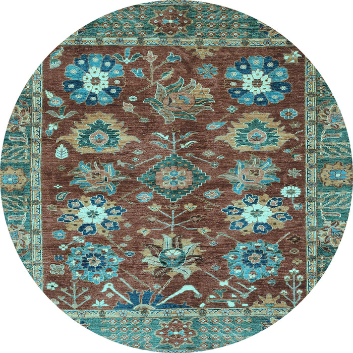 Round Machine Washable Oriental Light Blue Traditional Rug, wshabs3740lblu