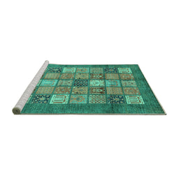 Sideview of Machine Washable Abstract Turquoise Modern Area Rugs, wshabs3741turq