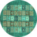 Round Machine Washable Abstract Turquoise Modern Area Rugs, wshabs3741turq