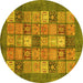 Round Machine Washable Abstract Yellow Modern Rug, wshabs3741yw