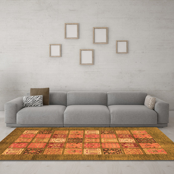 Machine Washable Abstract Orange Modern Area Rugs in a Living Room, wshabs3741org