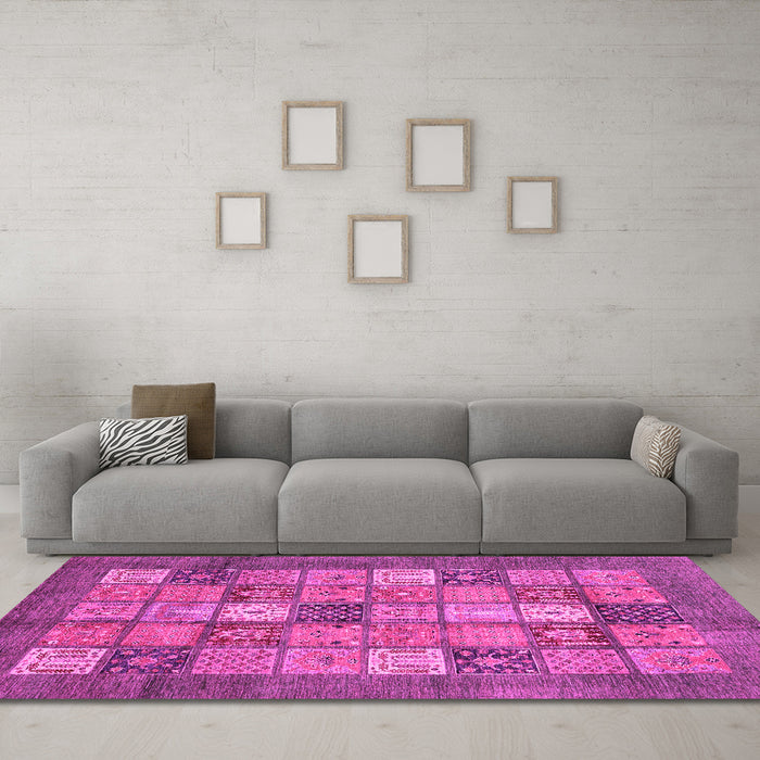 Machine Washable Abstract Pink Modern Rug in a Living Room, wshabs3741pnk