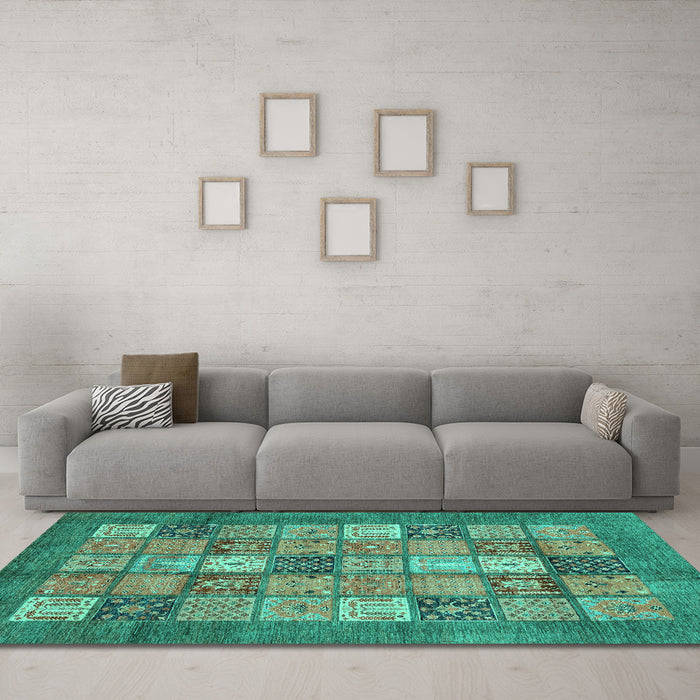 Machine Washable Abstract Turquoise Modern Area Rugs in a Living Room,, wshabs3741turq