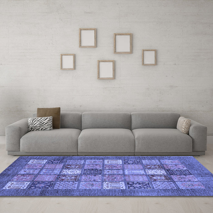 Machine Washable Abstract Blue Modern Rug in a Living Room, wshabs3741blu