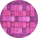 Round Machine Washable Abstract Pink Modern Rug, wshabs3741pnk