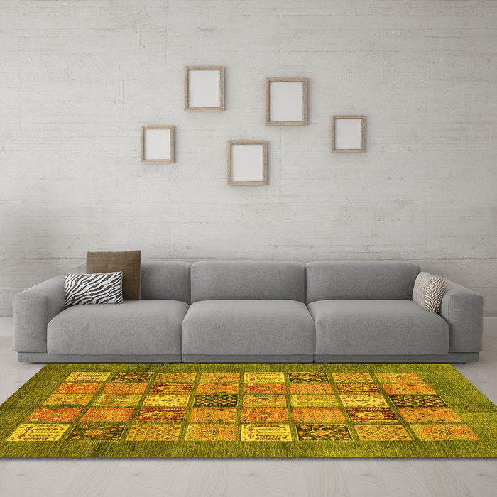 Machine Washable Abstract Yellow Modern Rug in a Living Room, wshabs3741yw