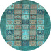 Round Machine Washable Abstract Light Blue Modern Rug, wshabs3741lblu