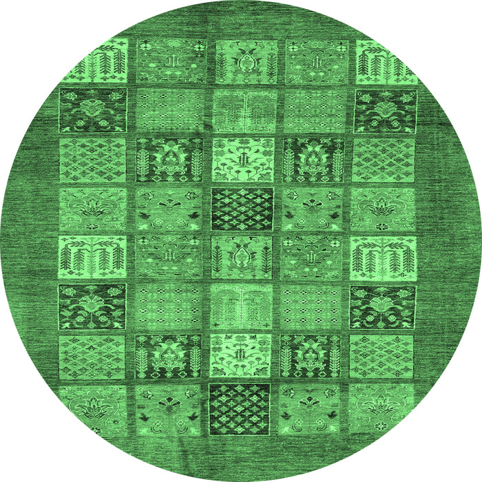 Round Machine Washable Abstract Emerald Green Modern Area Rugs, wshabs3741emgrn
