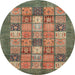 Round Abstract Saddle Brown Modern Rug, abs3741