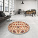 Round Machine Washable Abstract Chestnut Red Rug in a Office, wshabs3742