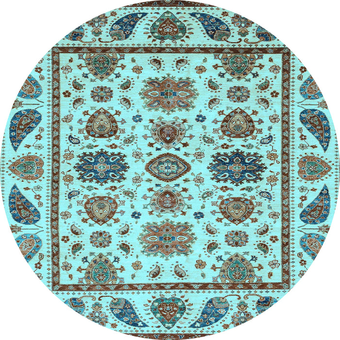 Round Machine Washable Abstract Light Blue Modern Rug, wshabs3742lblu