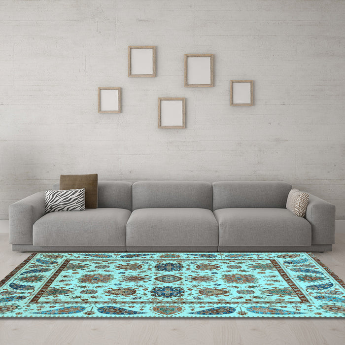 Machine Washable Abstract Light Blue Modern Rug in a Living Room, wshabs3742lblu