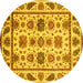 Round Abstract Yellow Modern Rug, abs3742yw