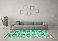 Machine Washable Abstract Turquoise Modern Rug, wshabs3742turq