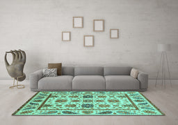 Machine Washable Abstract Turquoise Modern Area Rugs in a Living Room,, wshabs3742turq