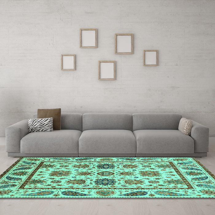 Machine Washable Abstract Turquoise Modern Area Rugs in a Living Room,, wshabs3742turq