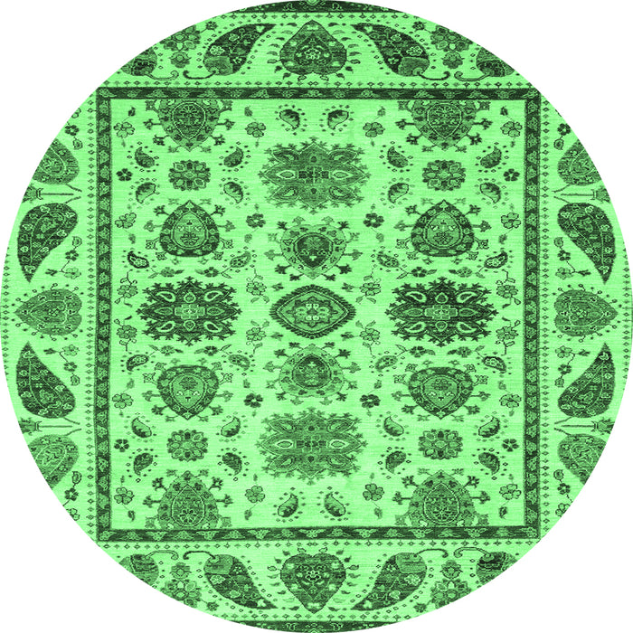 Round Machine Washable Abstract Emerald Green Modern Area Rugs, wshabs3742emgrn