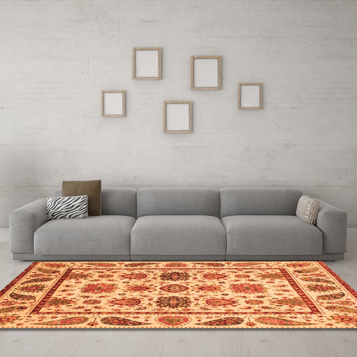 Machine Washable Abstract Orange Modern Area Rugs in a Living Room, wshabs3742org