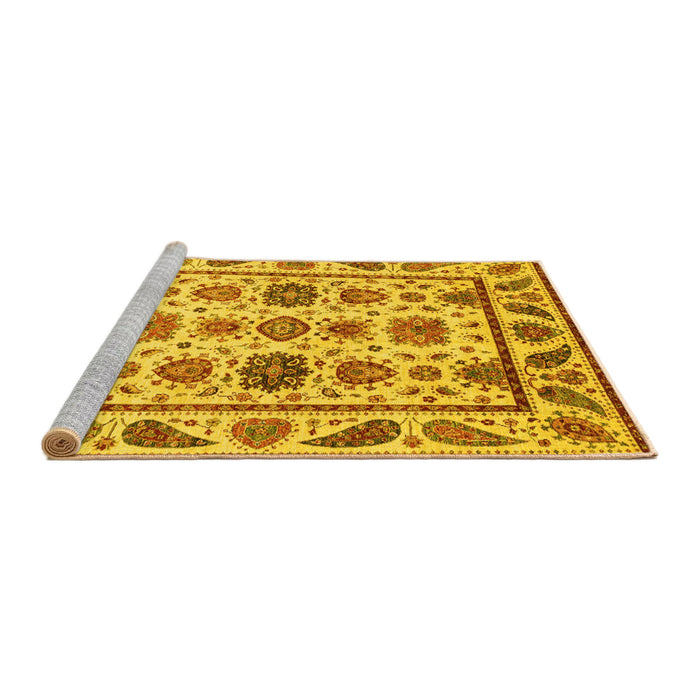 Sideview of Machine Washable Abstract Yellow Modern Rug, wshabs3742yw