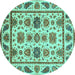 Round Machine Washable Abstract Turquoise Modern Area Rugs, wshabs3742turq