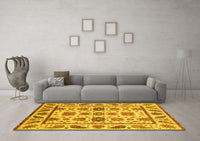 Machine Washable Abstract Yellow Modern Rug, wshabs3742yw