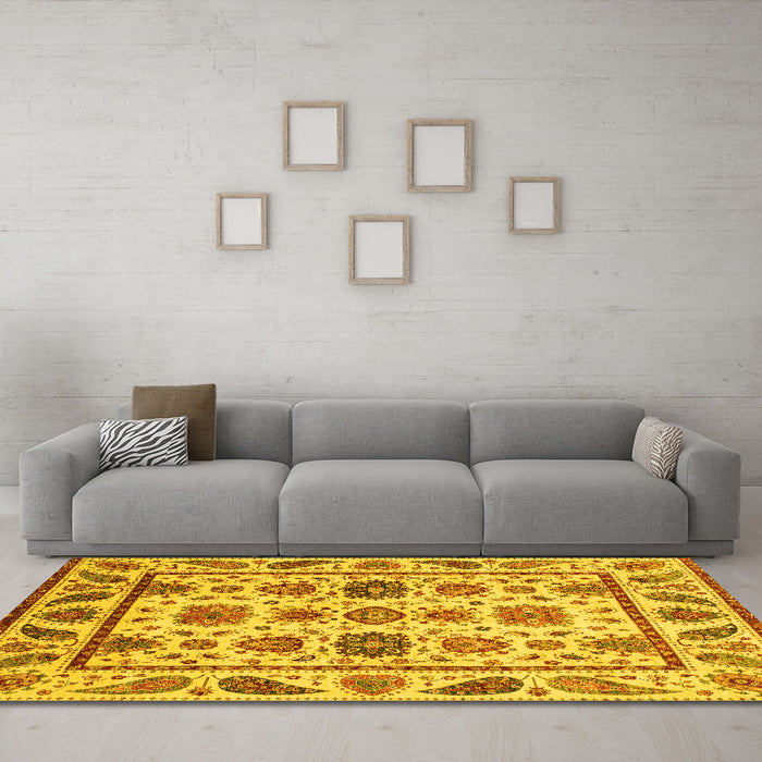 Machine Washable Abstract Yellow Modern Rug in a Living Room, wshabs3742yw