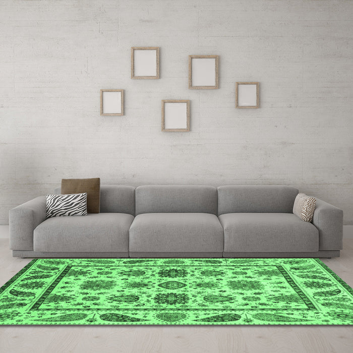 Machine Washable Abstract Emerald Green Modern Area Rugs in a Living Room,, wshabs3742emgrn