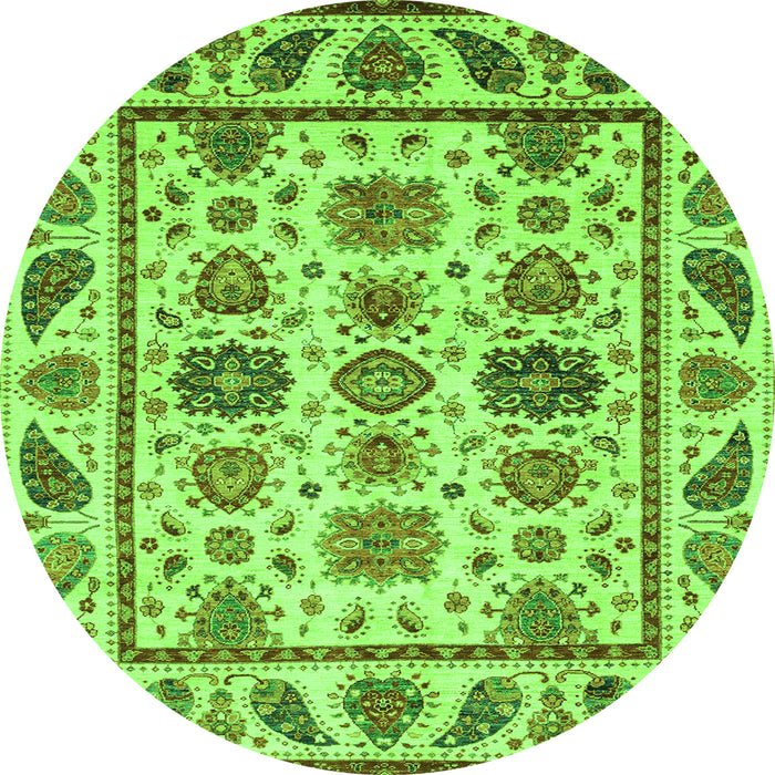 Round Machine Washable Abstract Green Modern Area Rugs, wshabs3742grn