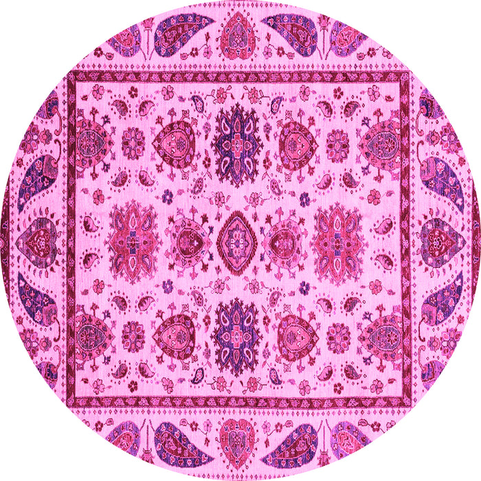 Round Machine Washable Abstract Pink Modern Rug, wshabs3742pnk