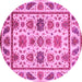 Round Machine Washable Abstract Pink Modern Rug, wshabs3742pnk