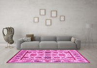 Machine Washable Abstract Pink Modern Rug, wshabs3742pnk