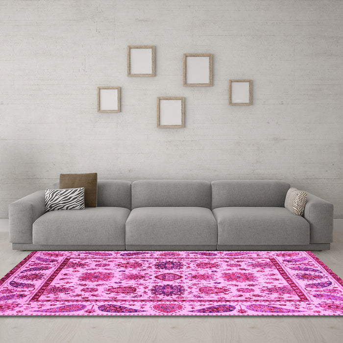 Machine Washable Abstract Pink Modern Rug in a Living Room, wshabs3742pnk