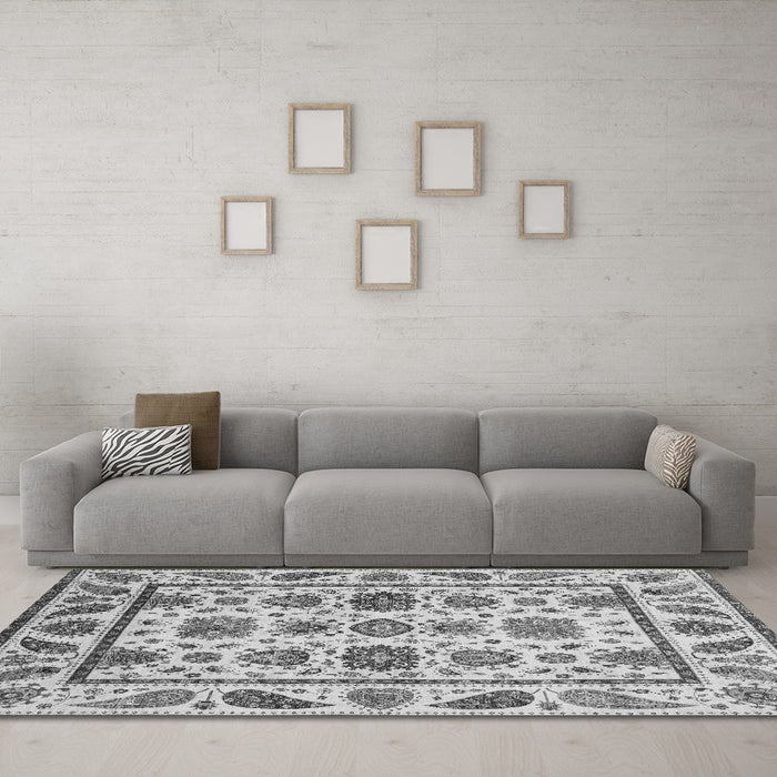 Machine Washable Abstract Gray Modern Rug in a Living Room,, wshabs3742gry