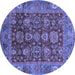 Round Machine Washable Oriental Blue Traditional Rug, wshabs3743blu