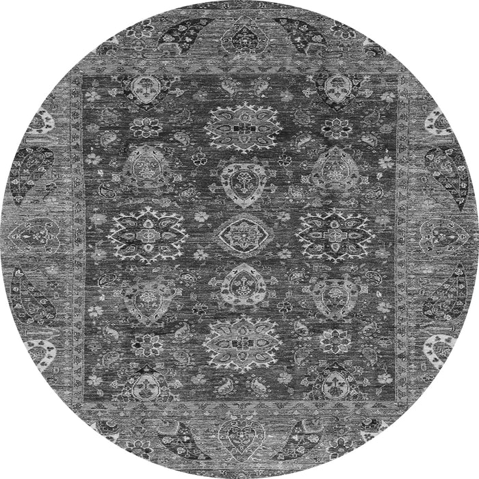 Round Machine Washable Oriental Gray Traditional Rug, wshabs3743gry