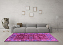 Machine Washable Oriental Purple Traditional Area Rugs in a Living Room, wshabs3743pur