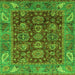 Square Machine Washable Oriental Green Traditional Area Rugs, wshabs3743grn