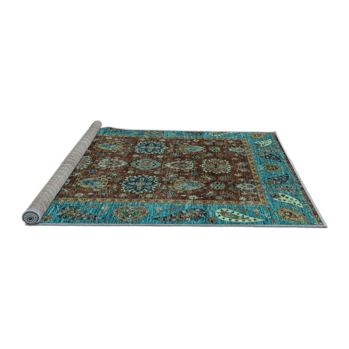 Sideview of Machine Washable Oriental Light Blue Traditional Rug, wshabs3743lblu