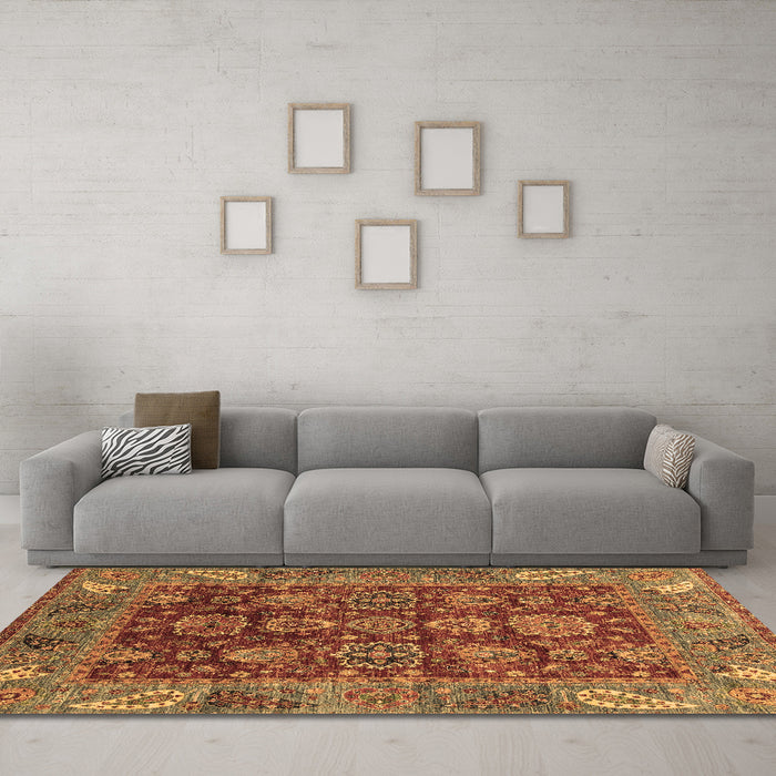 Machine Washable Oriental Brown Traditional Rug in a Living Room,, wshabs3743brn