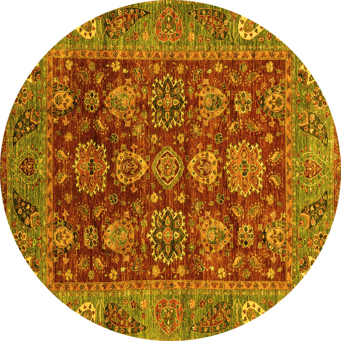 Round Machine Washable Oriental Yellow Traditional Rug, wshabs3743yw