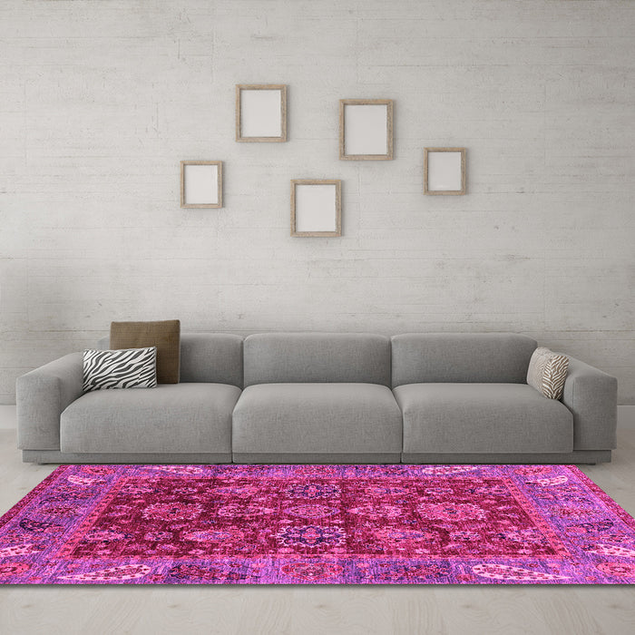 Machine Washable Oriental Pink Traditional Rug in a Living Room, wshabs3743pnk
