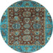 Round Oriental Light Blue Traditional Rug, abs3743lblu