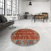 Round Machine Washable Abstract Orange Brown Rug in a Office, wshabs3743