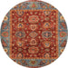 Round Machine Washable Abstract Orange Brown Rug, wshabs3743