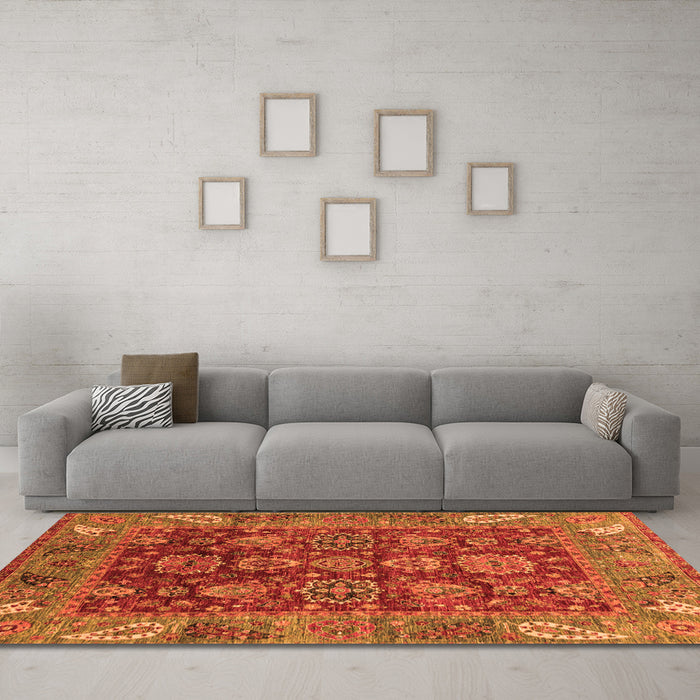 Machine Washable Oriental Orange Traditional Area Rugs in a Living Room, wshabs3743org