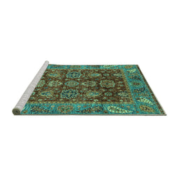 Sideview of Machine Washable Oriental Turquoise Traditional Area Rugs, wshabs3743turq