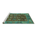 Sideview of Machine Washable Oriental Turquoise Traditional Area Rugs, wshabs3743turq