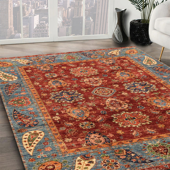 Abstract Orange Brown Oriental Rug in Family Room, abs3743